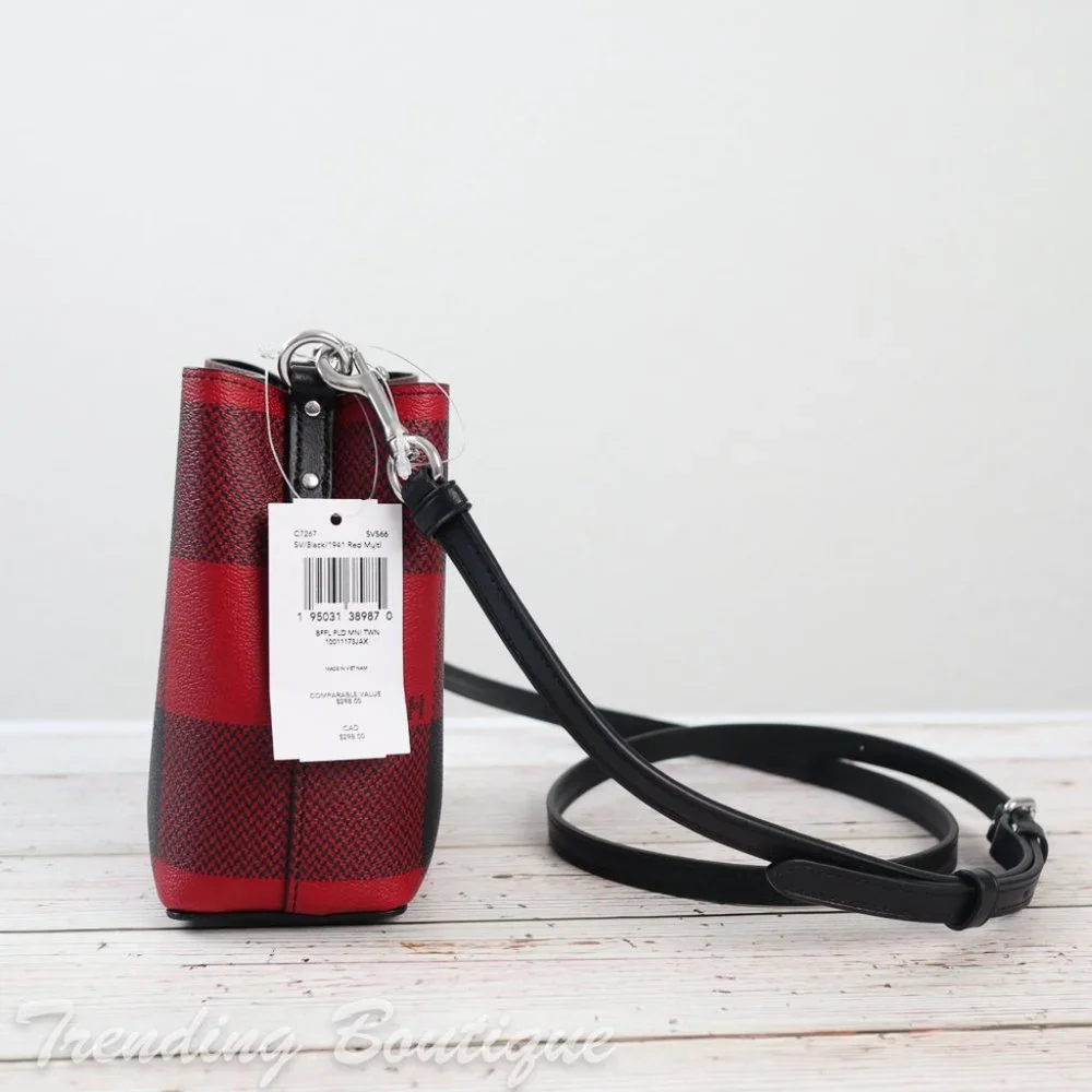 NWT Coach Mini Town Bucket Bag Crossbody With Buffalo Plaid Print - Picture 6 of 11